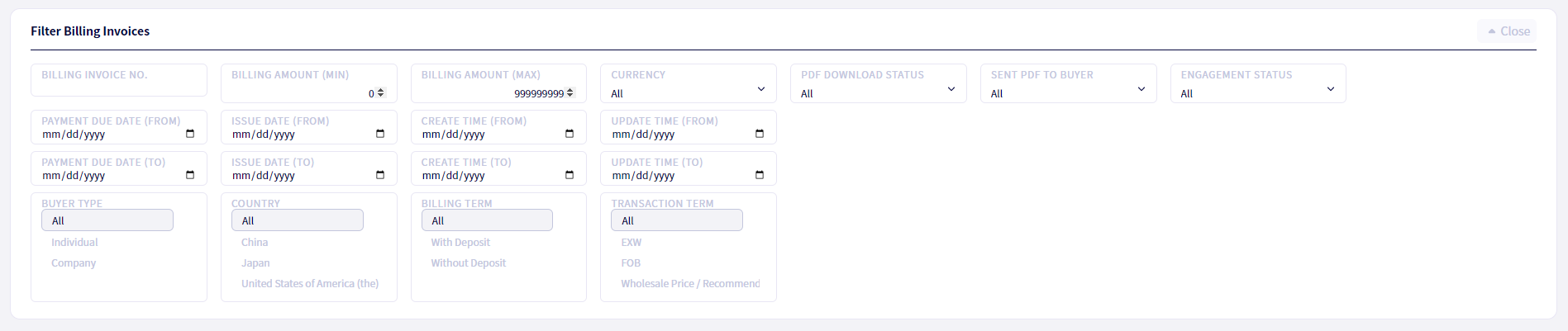 Delivery and Pro forma Invoice filters have been updated