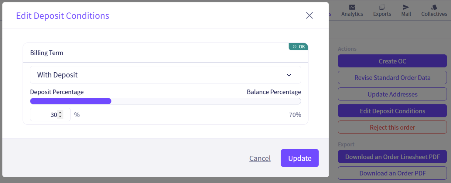 Deposit rates for orders can now be adjusted