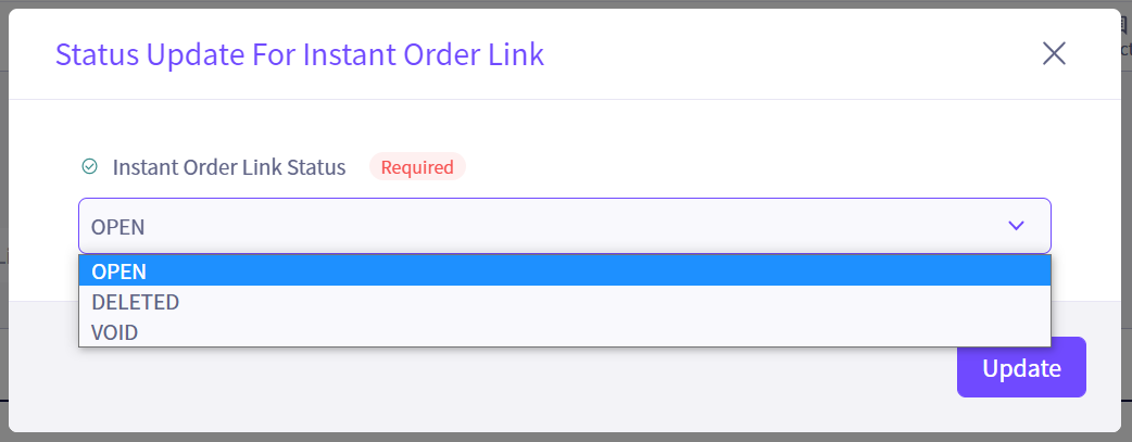The status of instant order links can now be updated