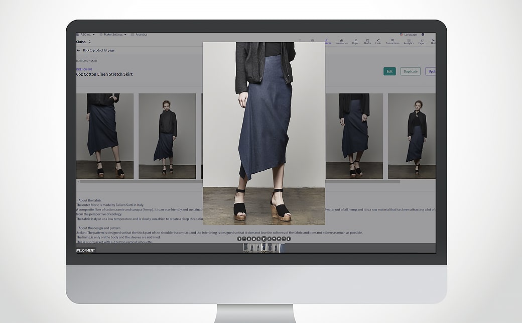 Apparel SaaS product page where you can post videos, 3D, and 360° images