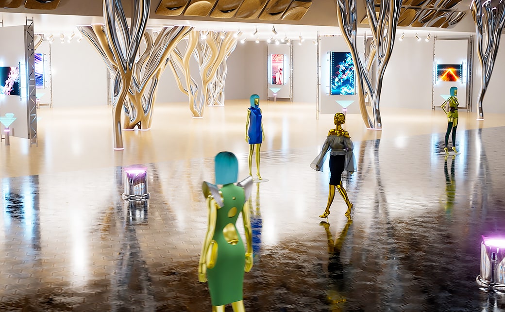 Avatars (visitors) move freely around the virtual venue and visit brand booths.
