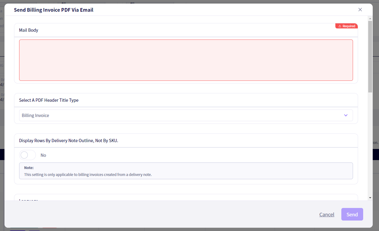 The ability to send delivery note PDFs and invoice PDFs via email has been extended.