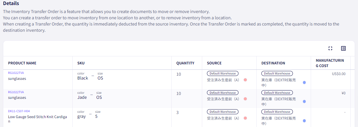 An Inventory Transfer Order function has been added