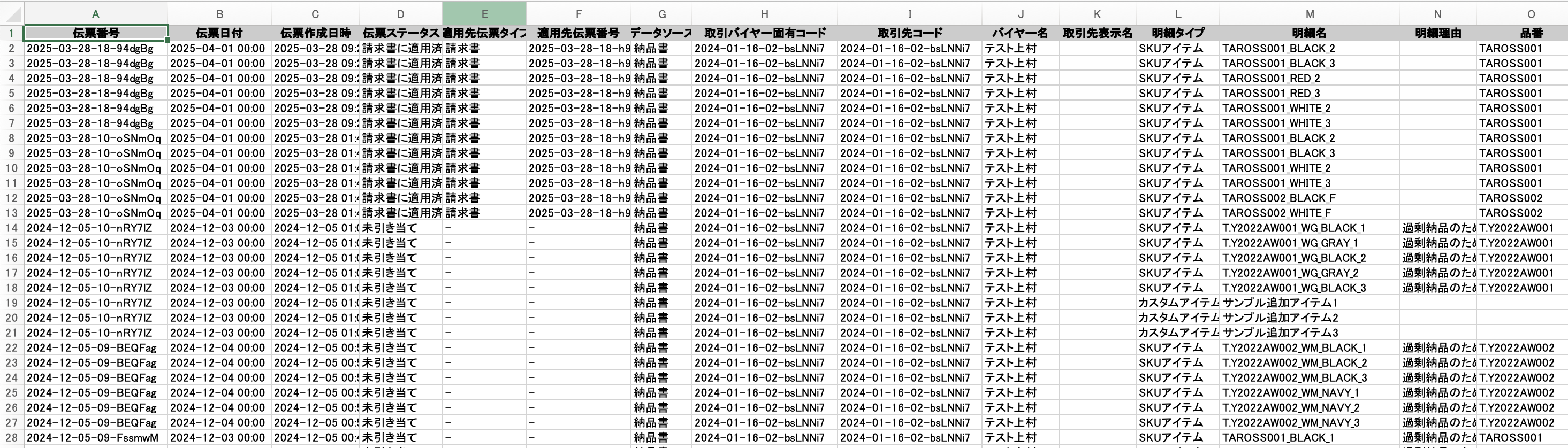 返品伝票、クレジットノートがExcel形式でデータ出力可能に