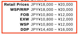 カタログPDFでの最小価格から最大価格までの表示例